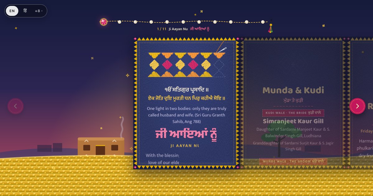 The Phulkari Vyah invitation open on its first page
