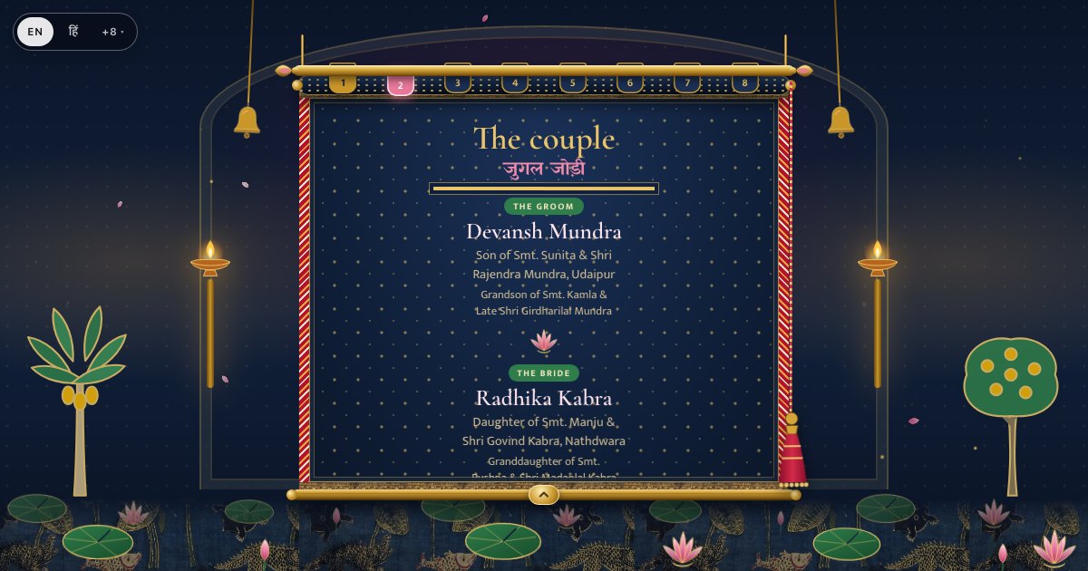 The Pichwai Kamal invitation open on its first page
